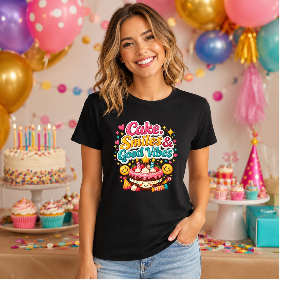 Cake, Smiles & Good Vibes – T-Shirt
