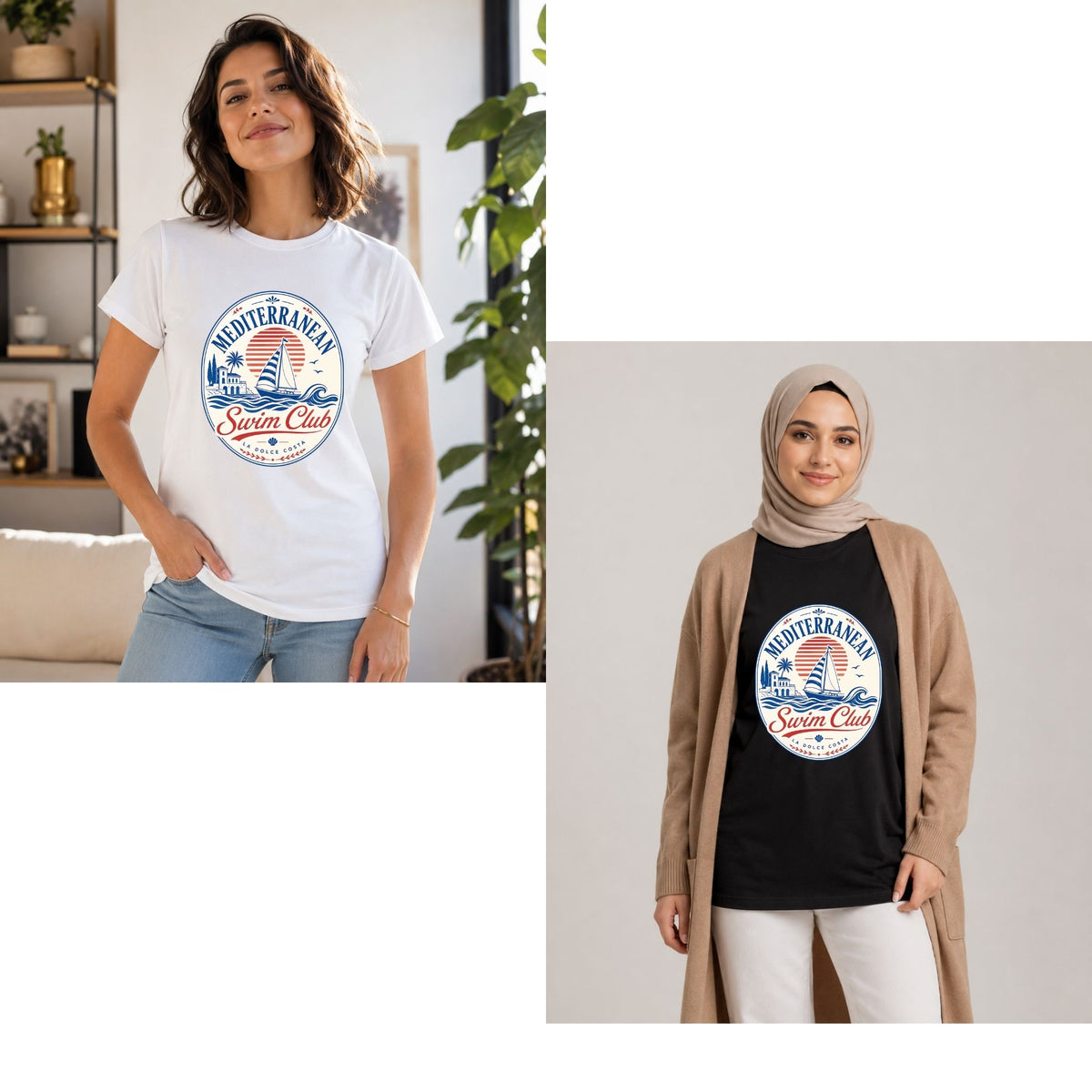 تيشيرت نسائي بتصميم Mediterranean Swim Club