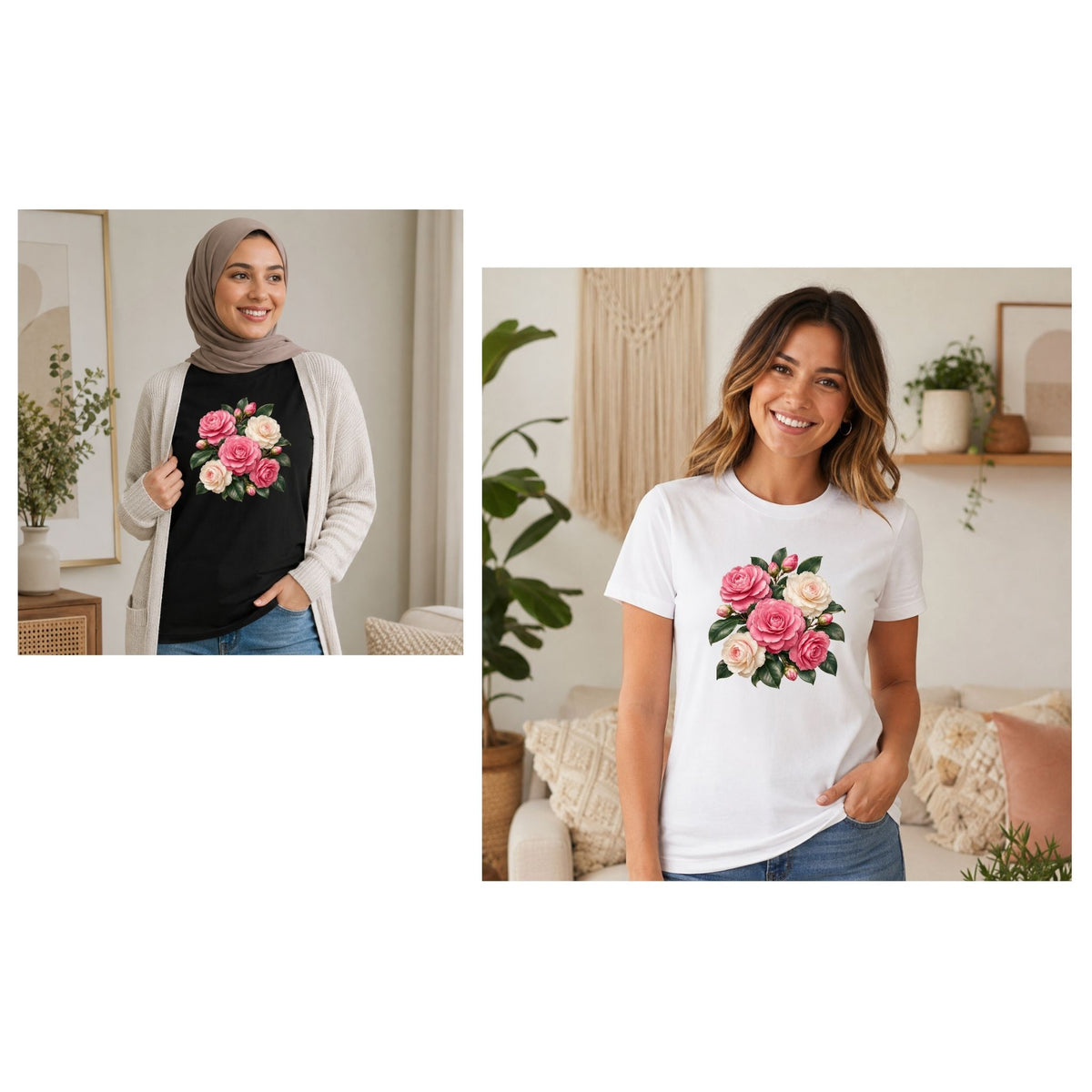 تيشيرت نسائي بتصميم Camellia Charm