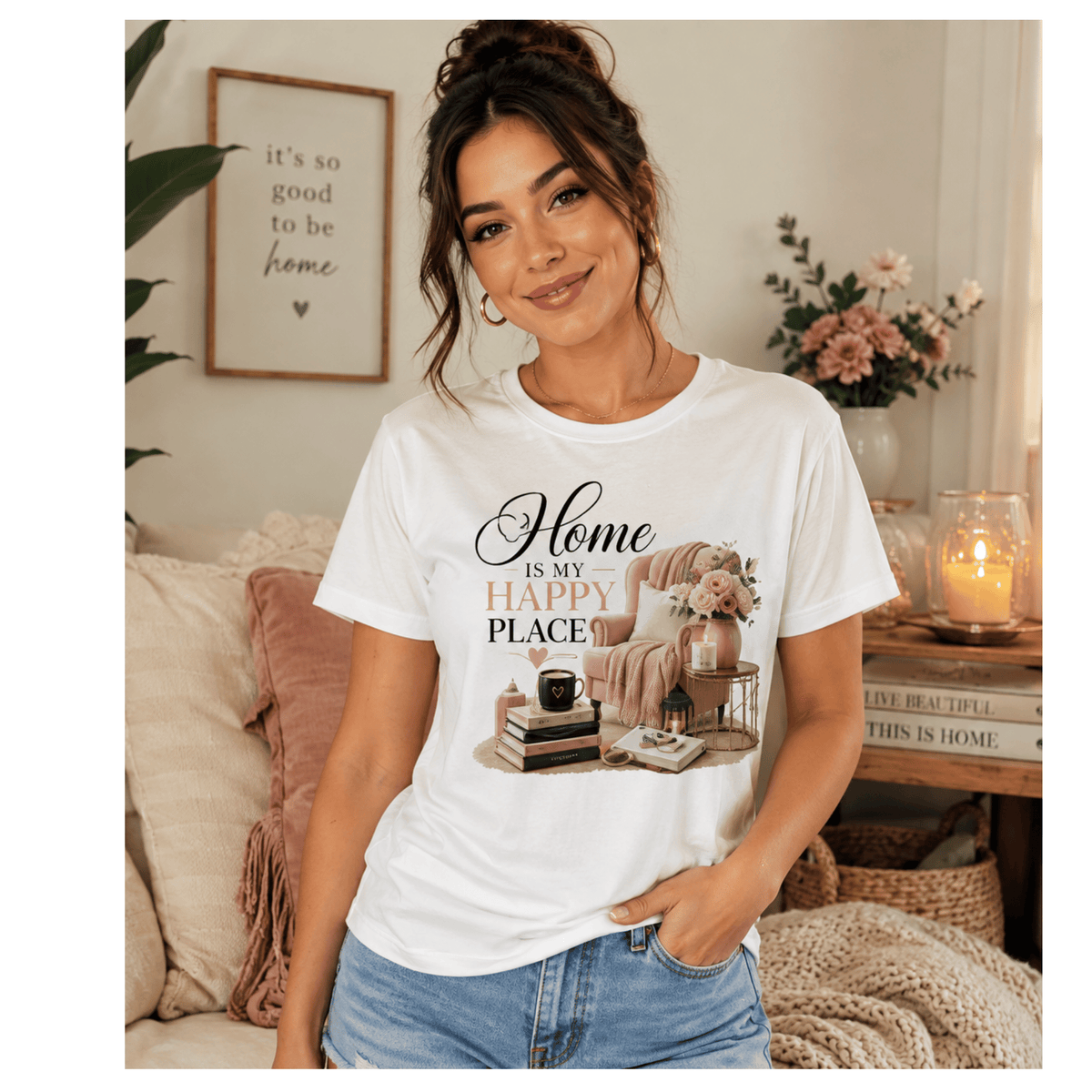 تيشيرت نسائي بتصميم Home Is My Happy Place