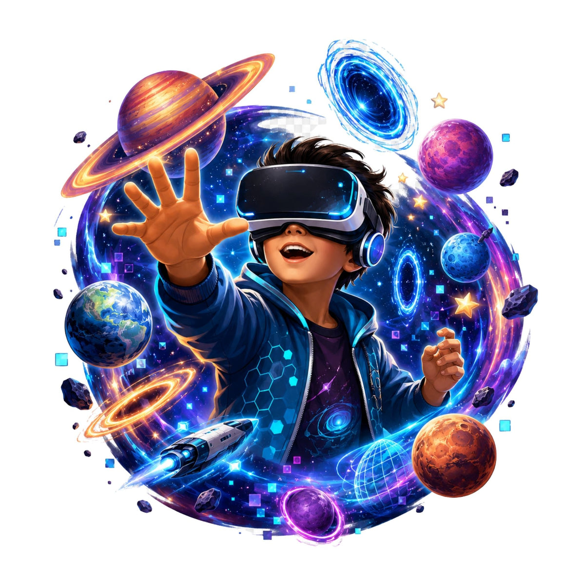تيشيرت أطفال بتصميم VR مجرة مستكشف