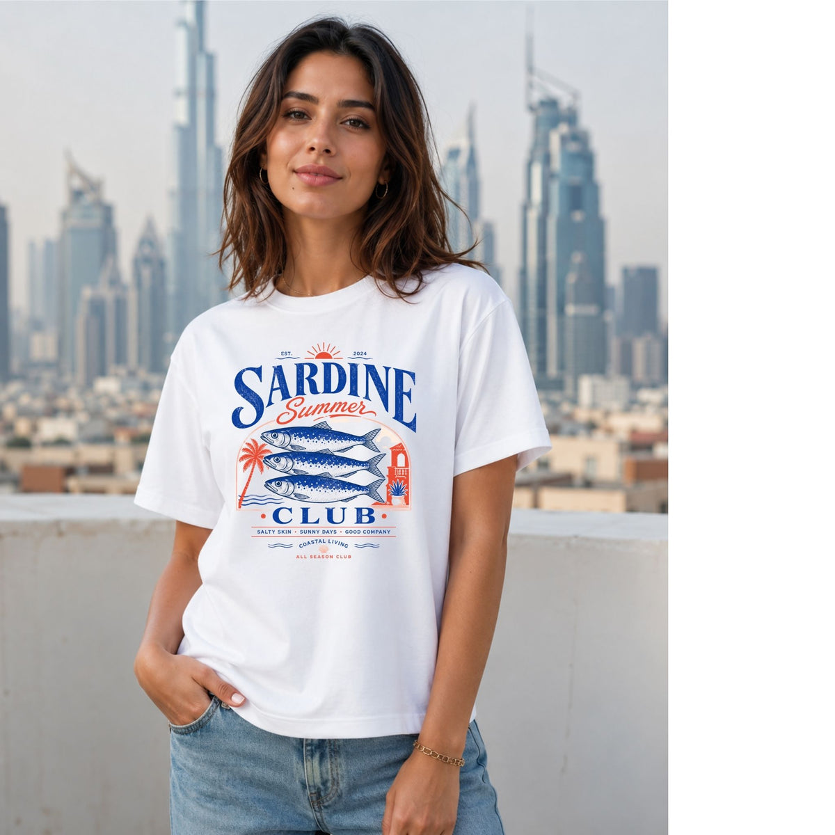 تيشيرت نسائي بتصميم Sardine Summer Club