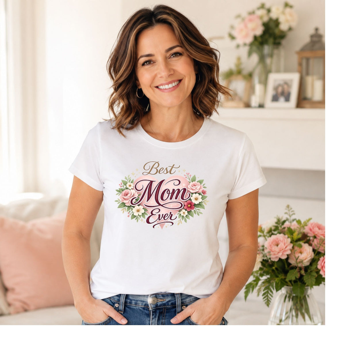 Best Mom Ever Floral Heart – T-Shirt