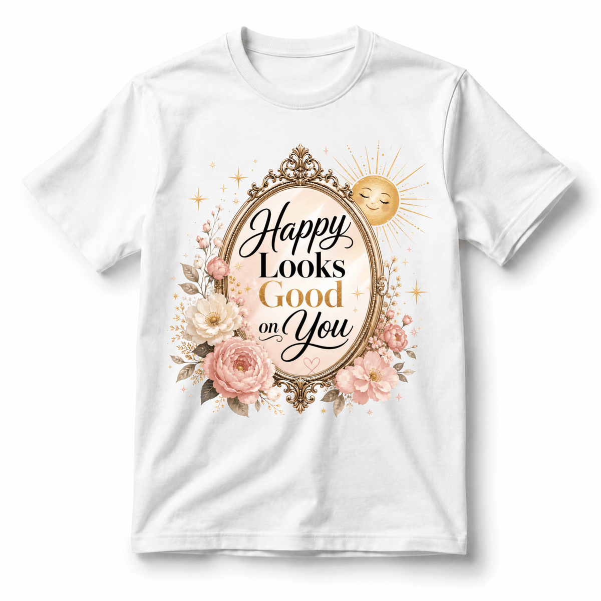 تيشيرت نسائي بتصميم Happy Looks Good on You
