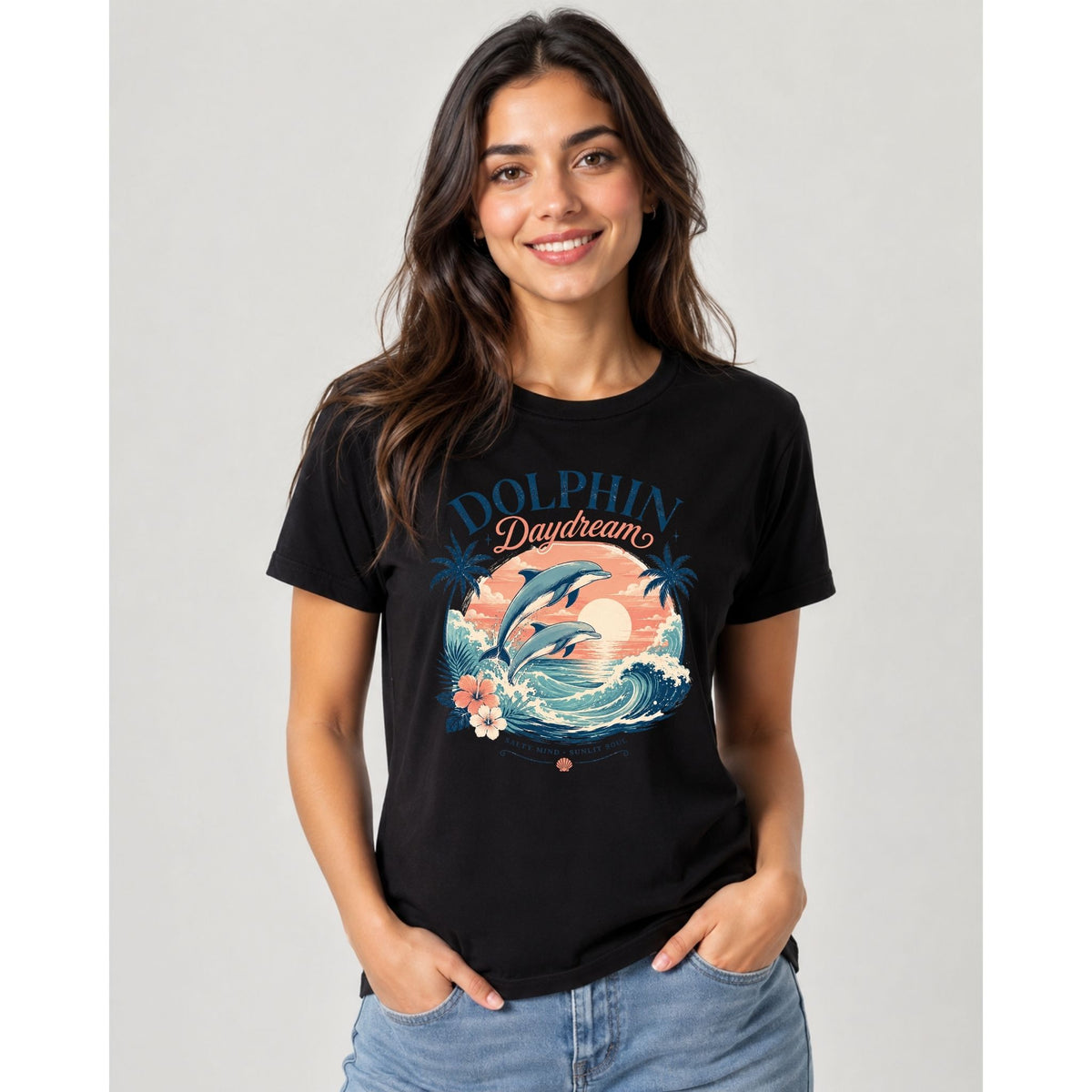 تيشيرت نسائي بتصميم Dolphin Daydream