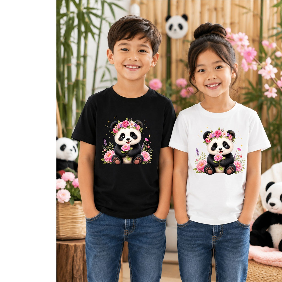 Flower Crown Panda – Kids’ T-Shirt