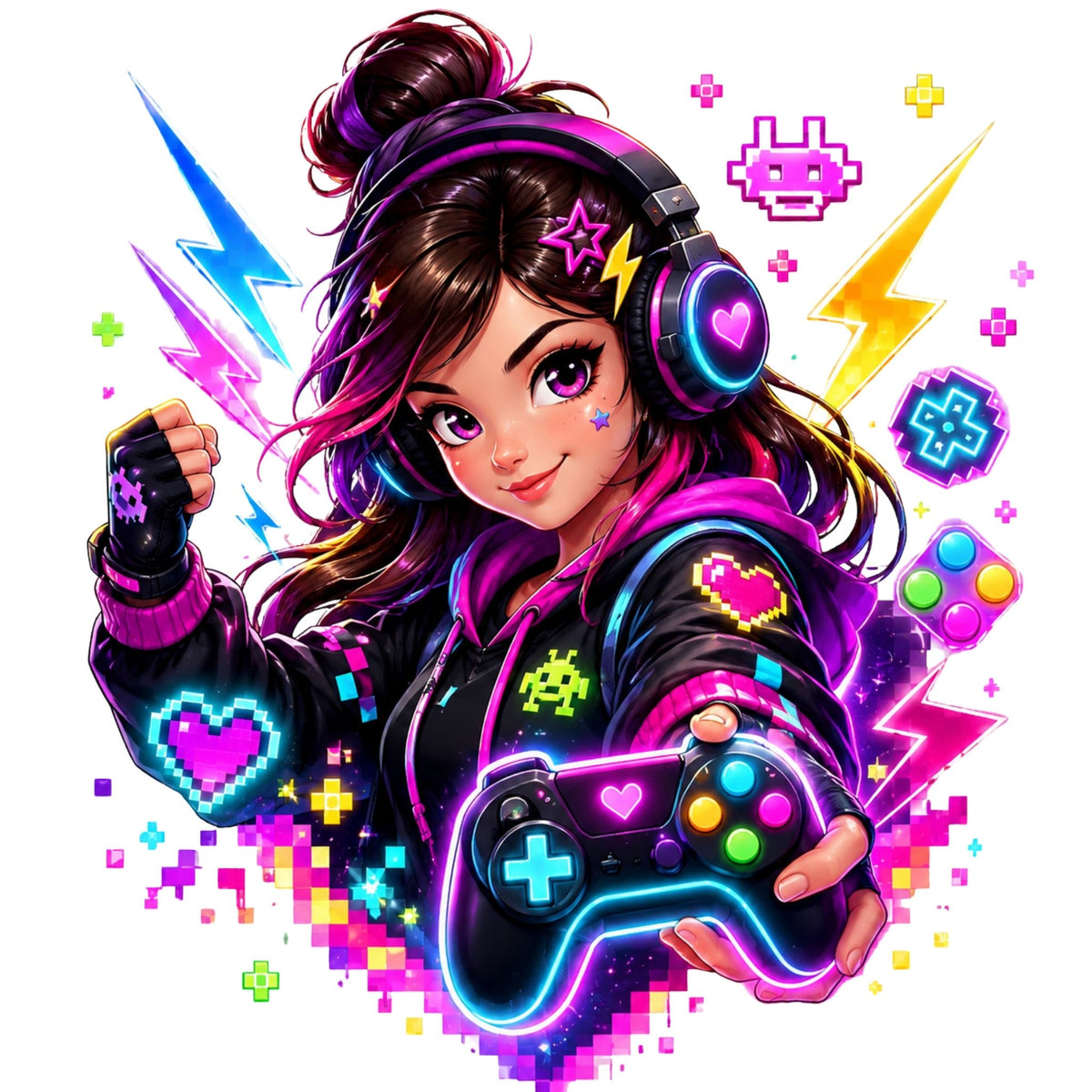 تيشيرت أطفال بتصميم Neon جيمر بنت