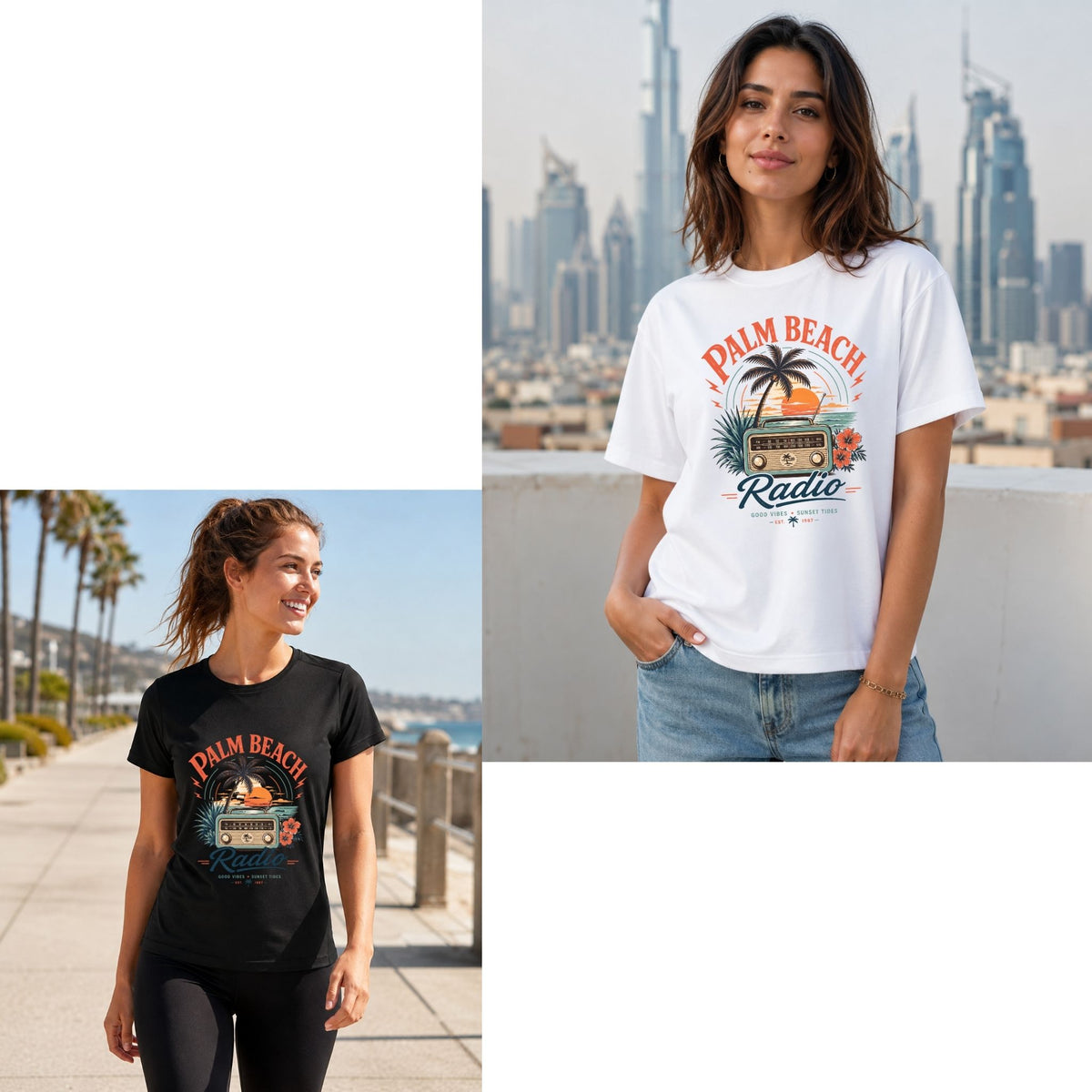 تيشيرت نسائي بتصميم Palm Beach Radio