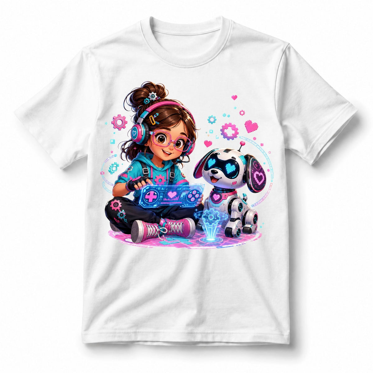 Robot Pet Gamer Girl – Kids’ T-Shirt