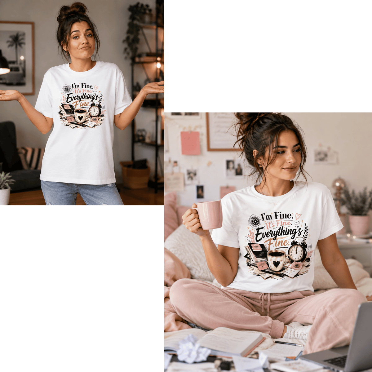 تيشيرت نسائي بتصميم I’m Fine. It’s Fine. Everything’s Fine.