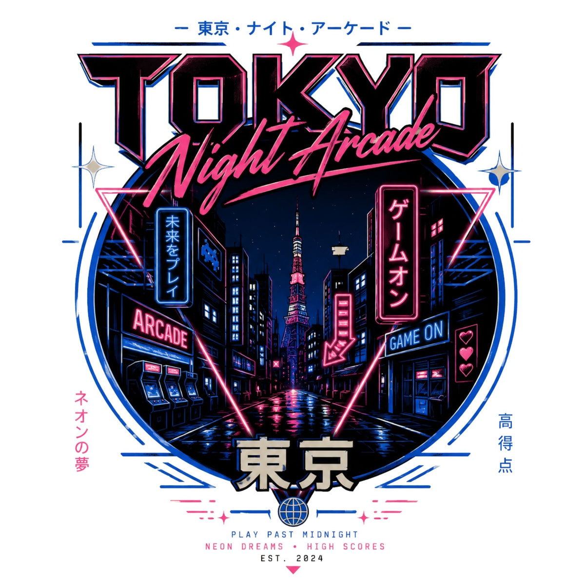 تيشيرت نسائي بتصميم Tokyo Night Arcade