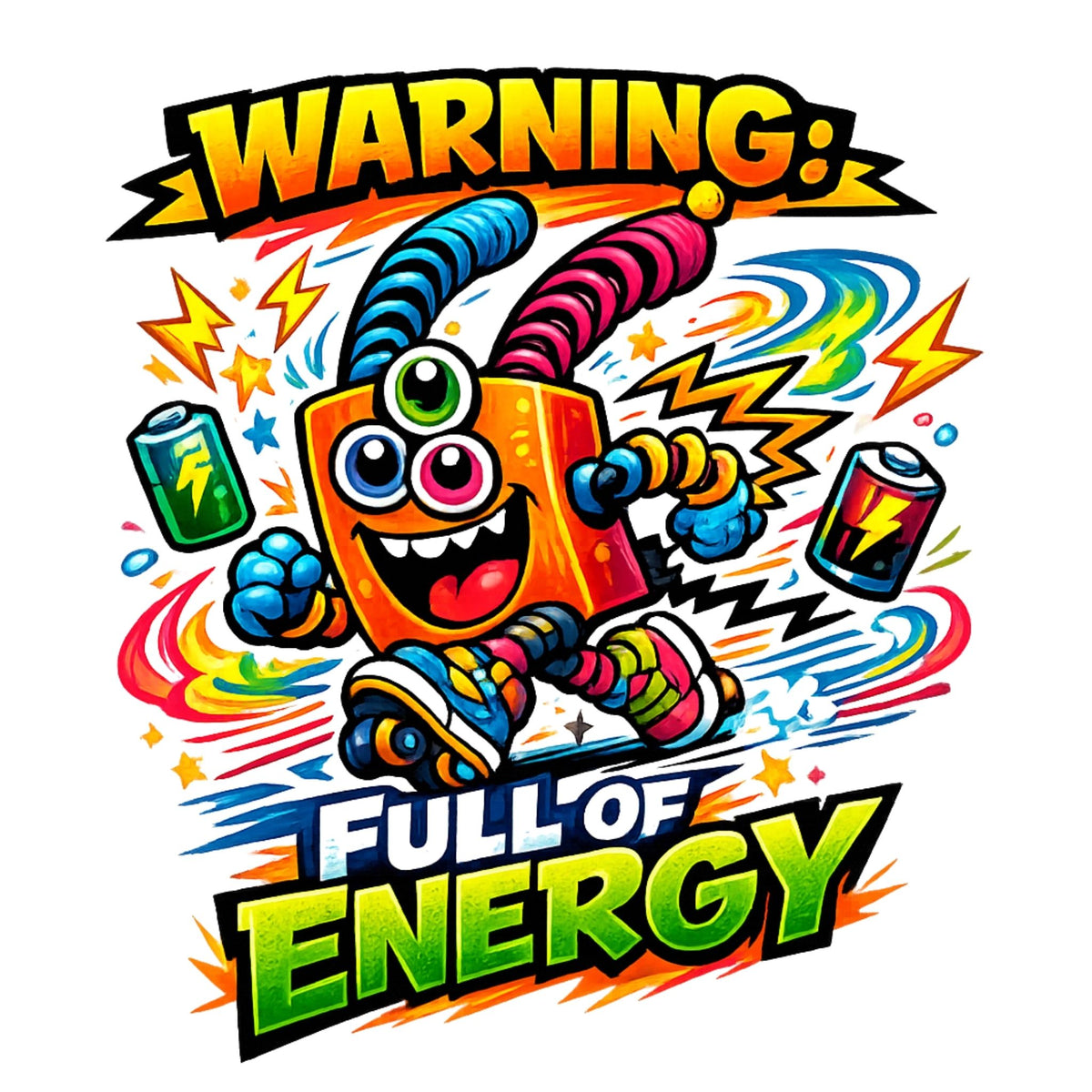 تيشيرت أطفال بتصميم Warning: Full of Energy