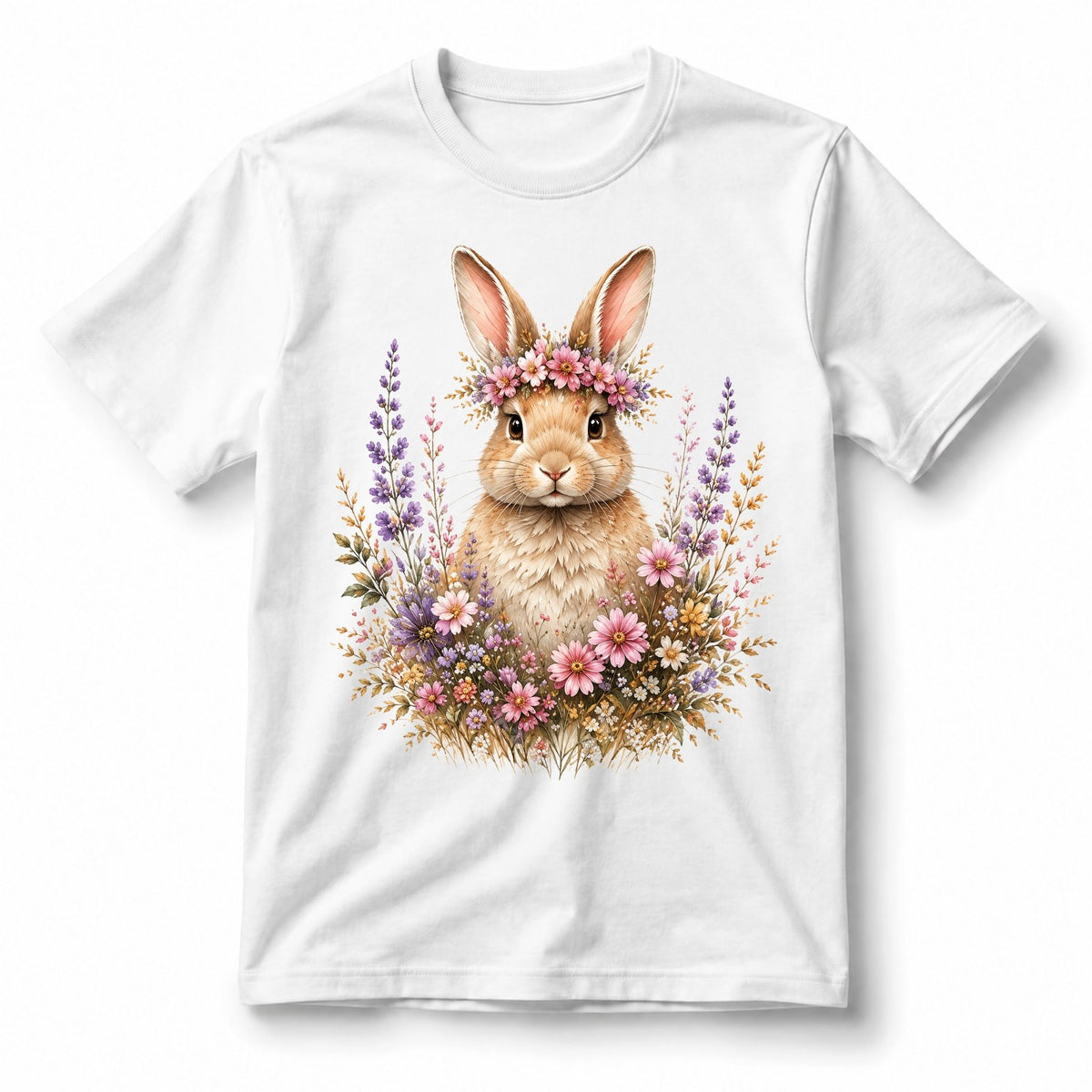 تيشيرت نسائي بتصميم Rabbit in the Wildflowers