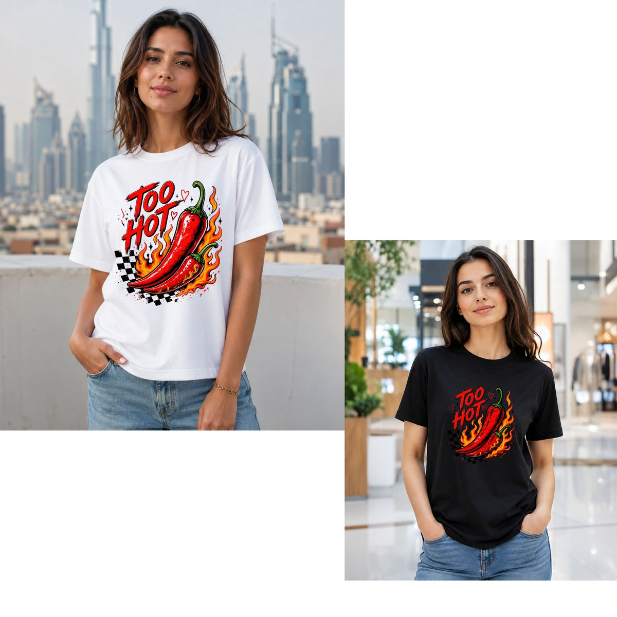 تيشيرت نسائي بتصميم Too Hot Spicy Chilli