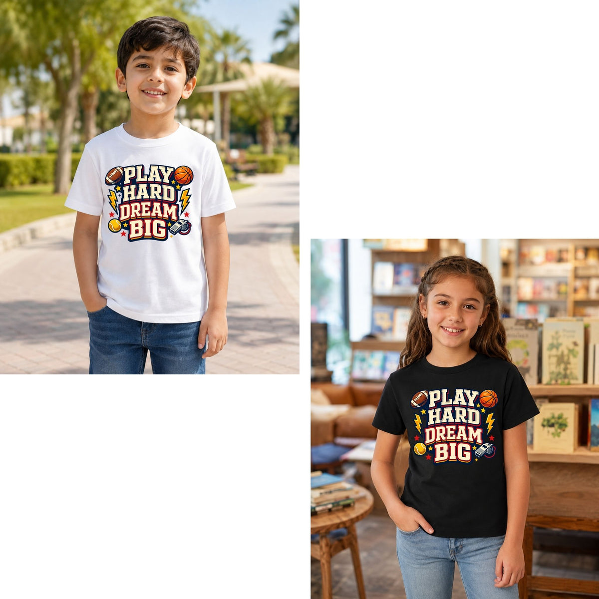 Play Hard Dream Big – Kids’ T-Shirt