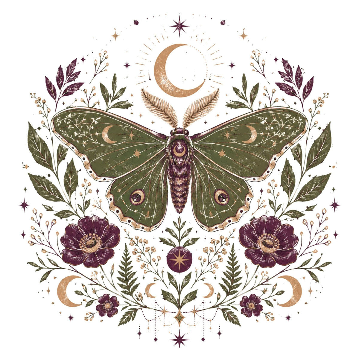تيشيرت نسائي بتصميم Midnight Moth Garden
