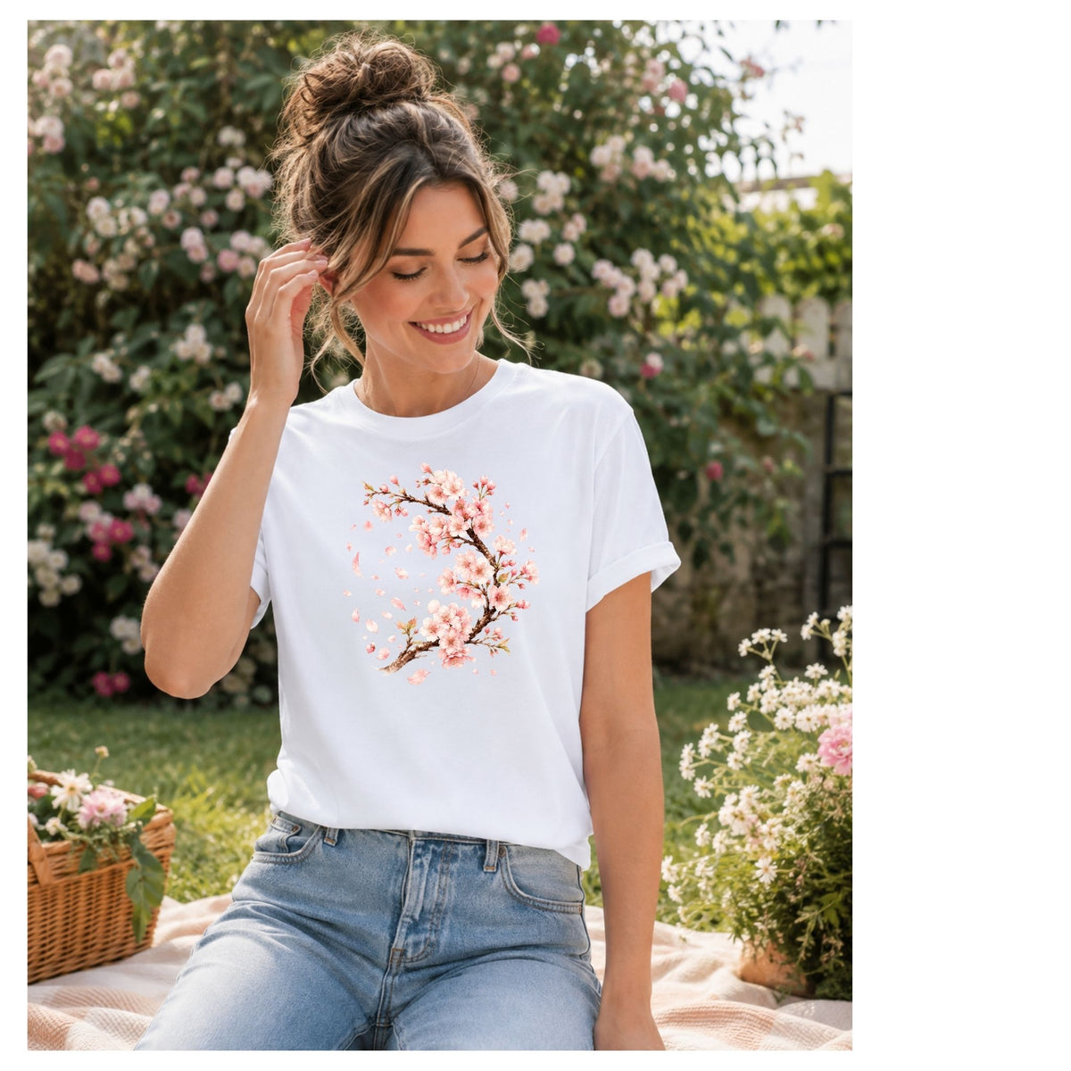 تيشيرت نسائي بتصميم Cherry Blossom Breeze