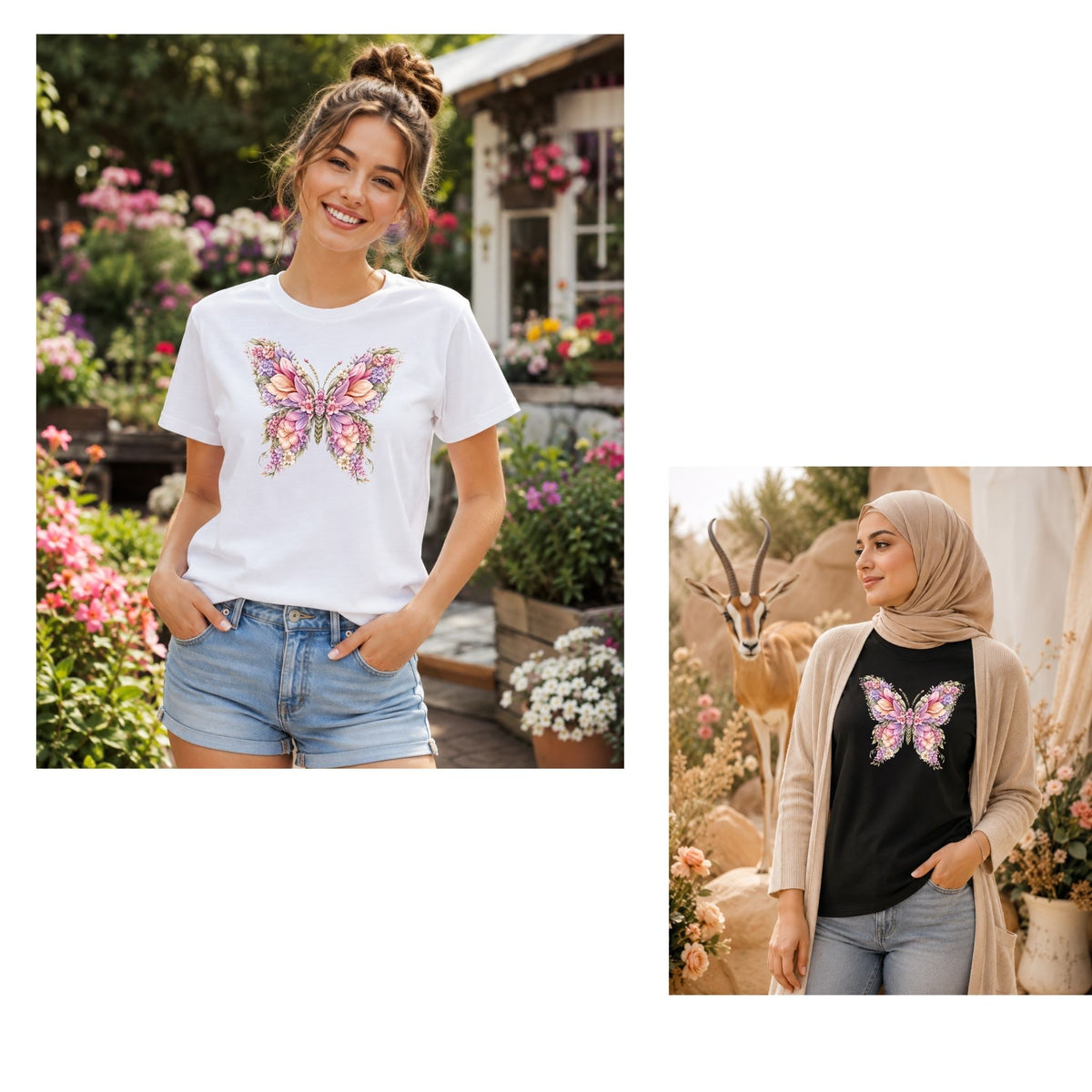 تيشيرت نسائي بتصميم Blooming Butterfly
