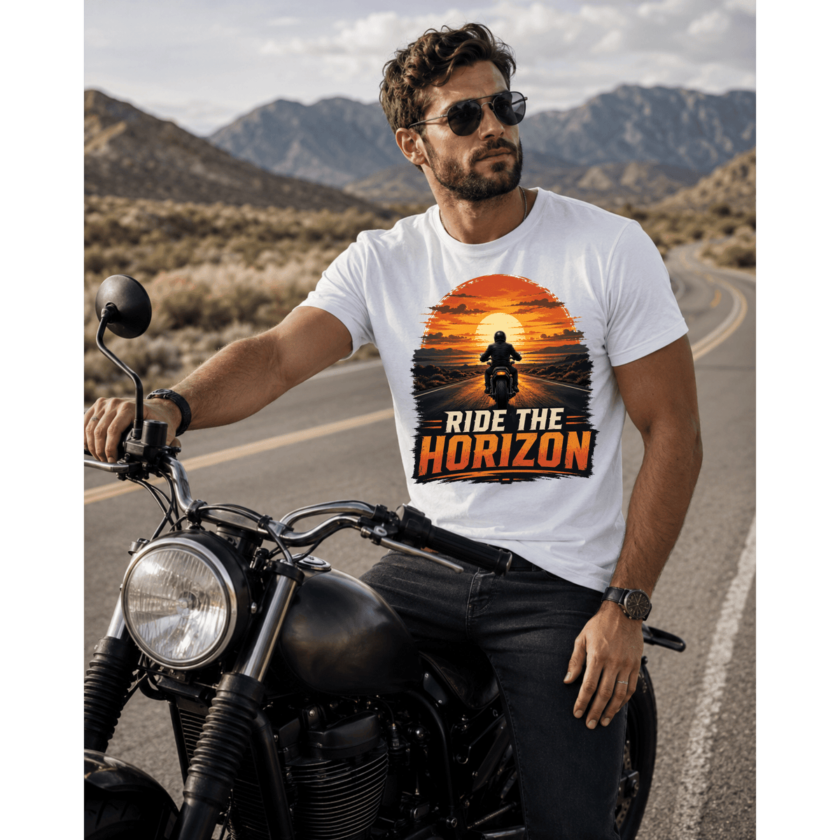 Ride the Horizon Sunset Biker T-Shirt