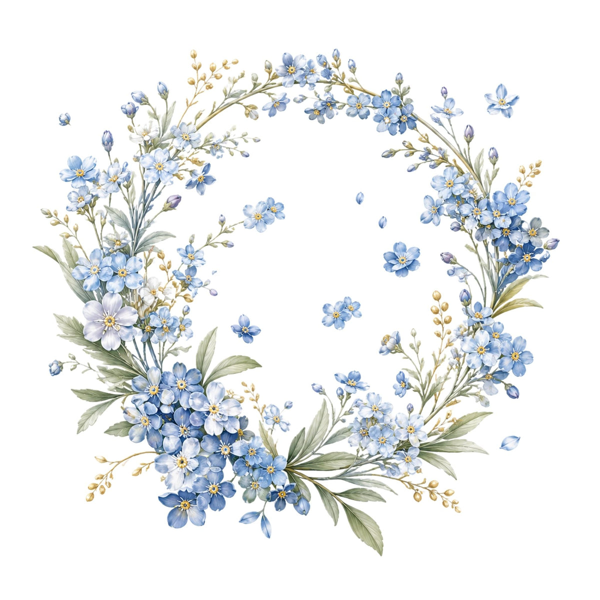 تيشيرت نسائي بتصميم Forget-Me-Not Floral Wreath