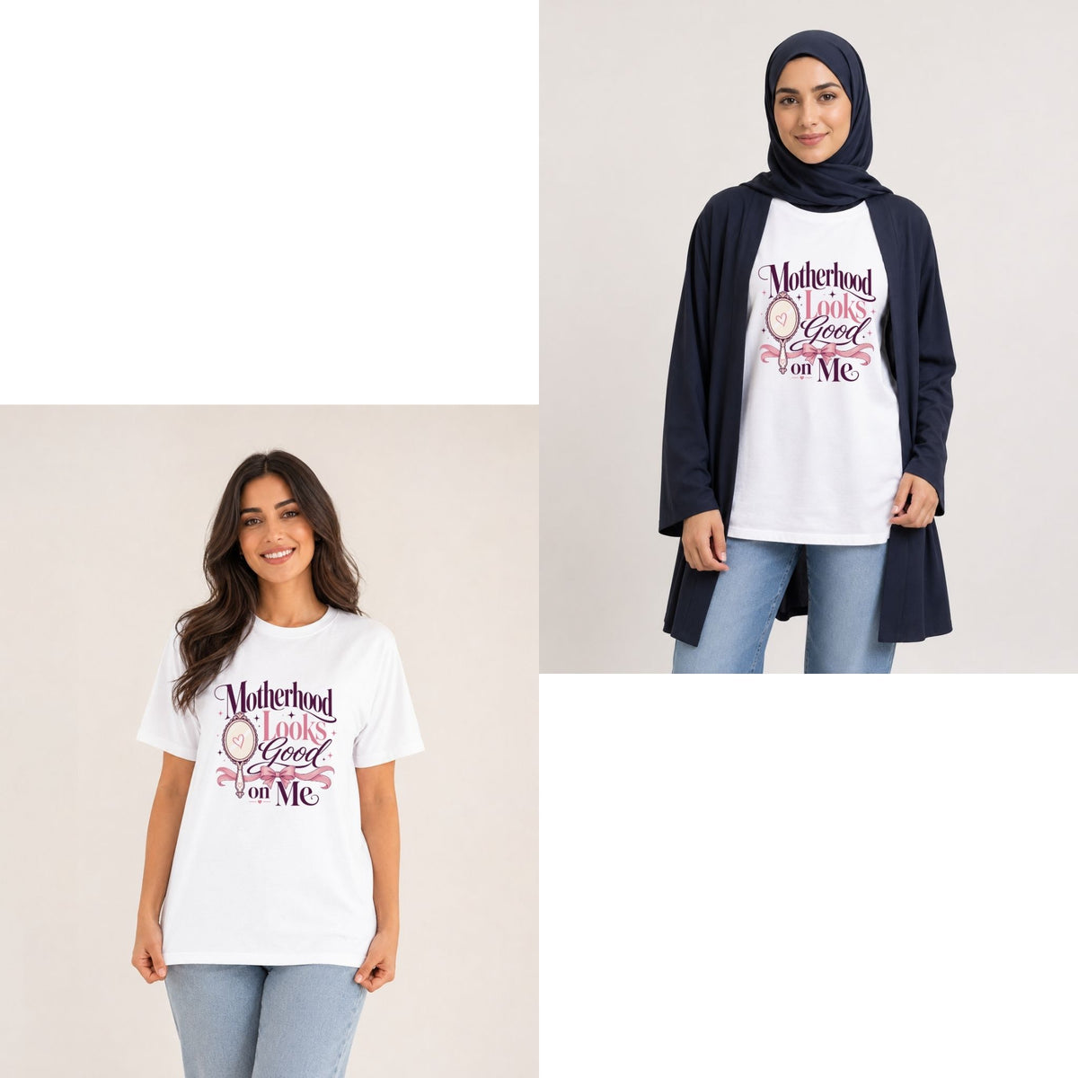تيشيرت نسائي بتصميم Motherhood Looks Good on Me