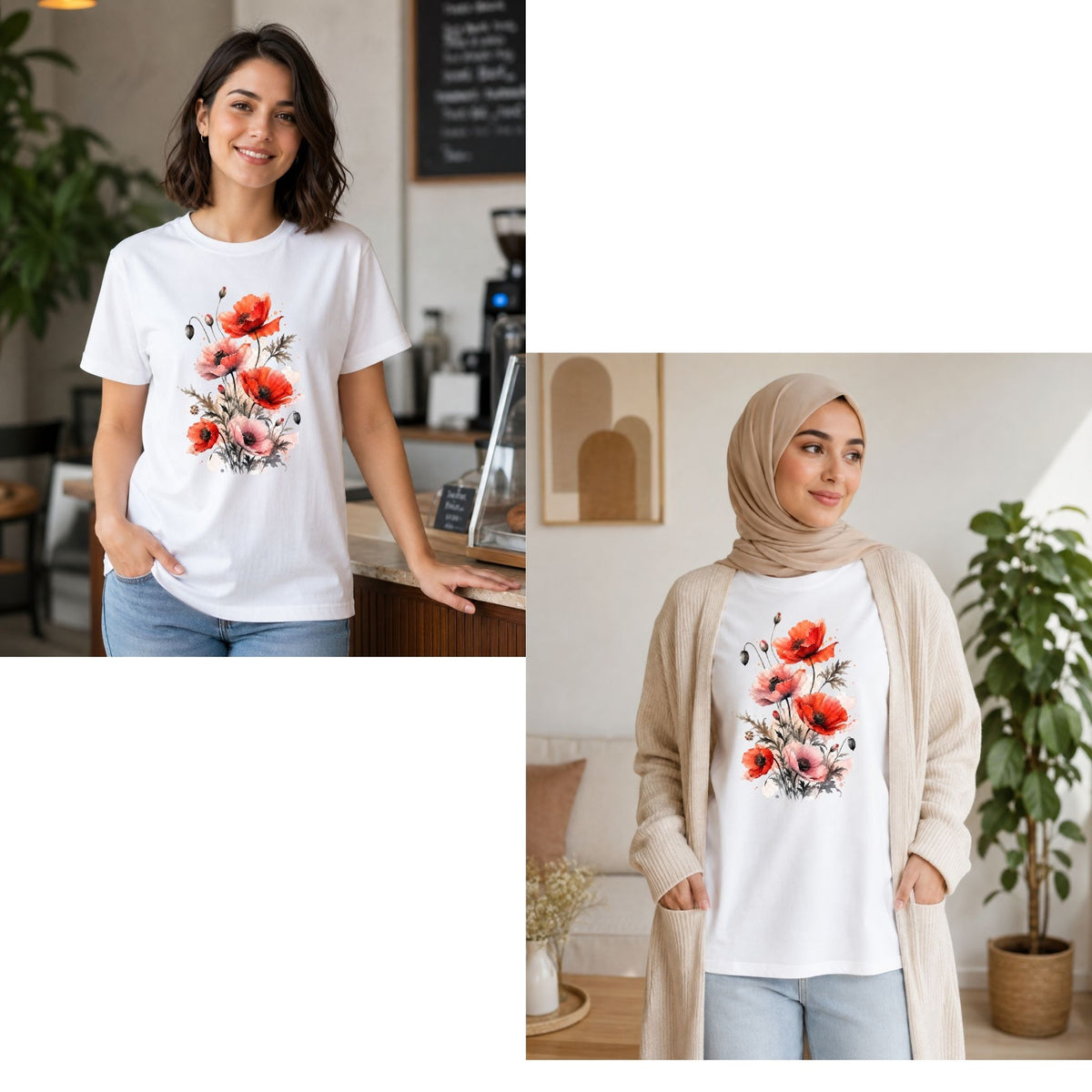 تيشيرت نسائي بتصميم Poppy Reverie Botanical