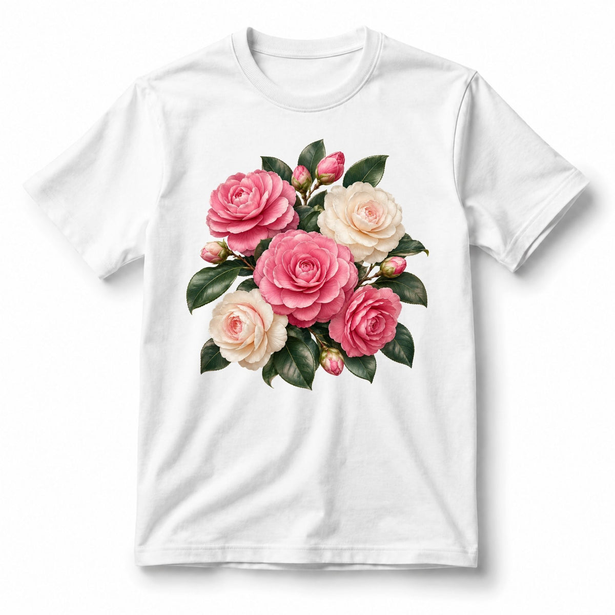 تيشيرت نسائي بتصميم Camellia Charm