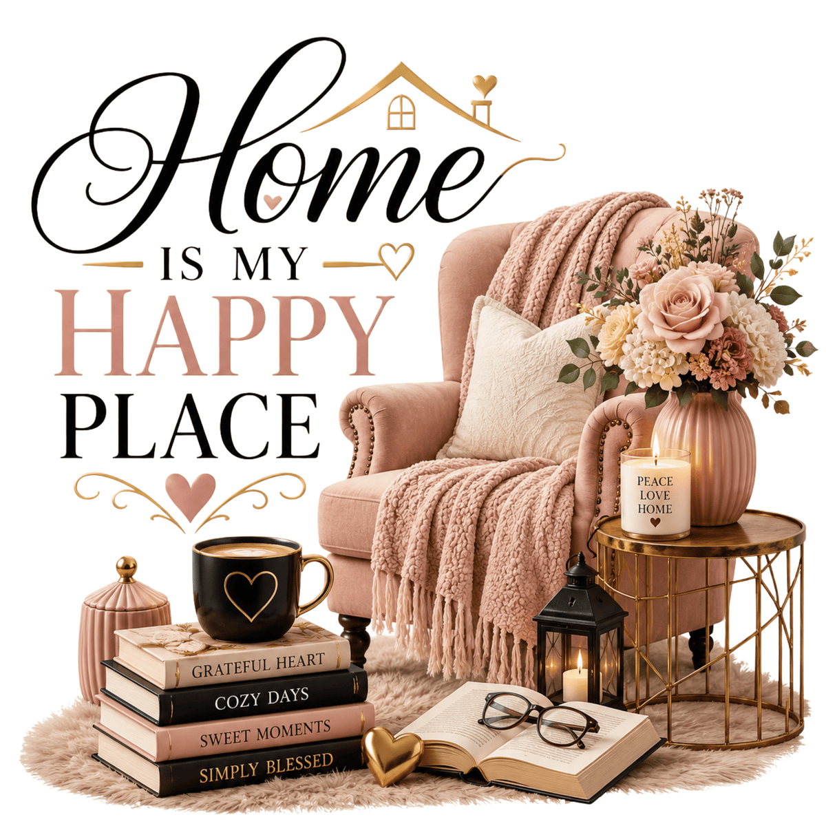 تيشيرت نسائي بتصميم Home Is My Happy Place
