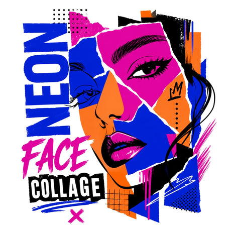 تيشيرت نسائي بتصميم Neon Face Collage