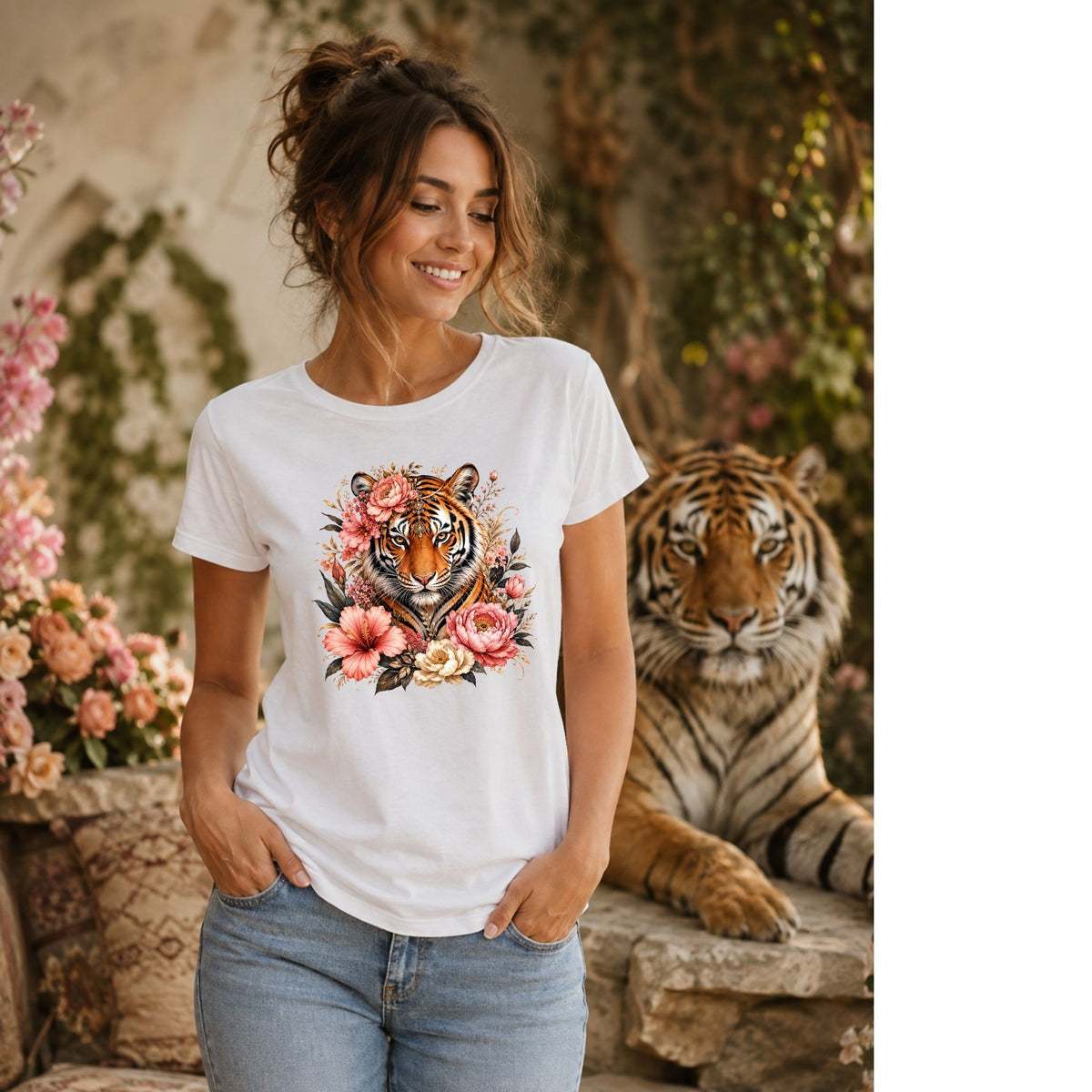 تيشيرت نسائي بتصميم Floral Tigress