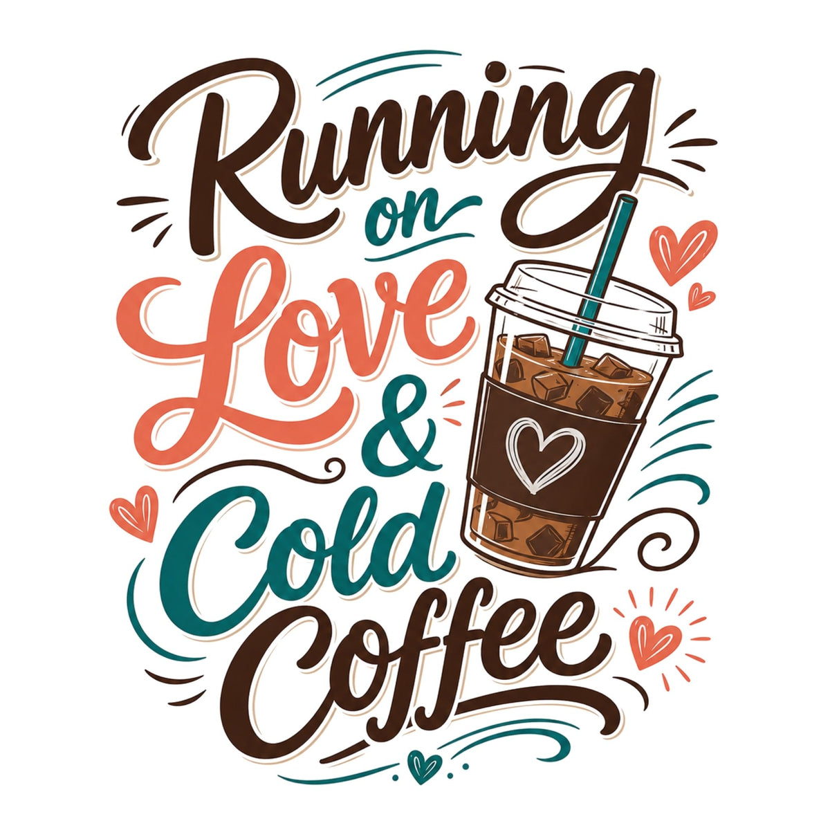 تيشيرت نسائي بتصميم Running on Love & Cold Coffee