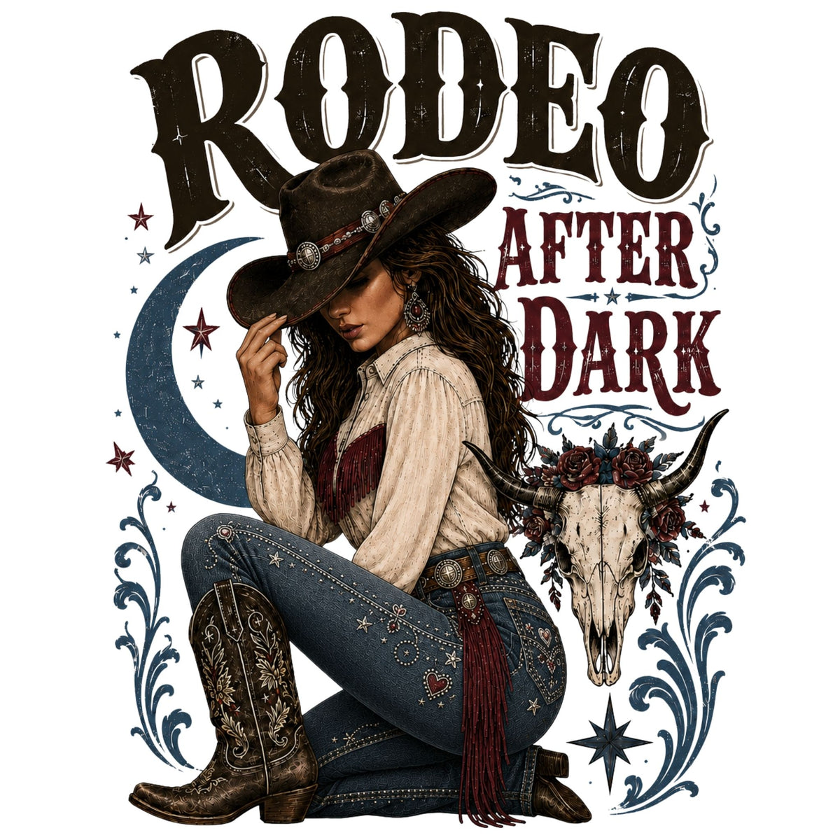 تيشيرت نسائي بتصميم Rodeo After Dark