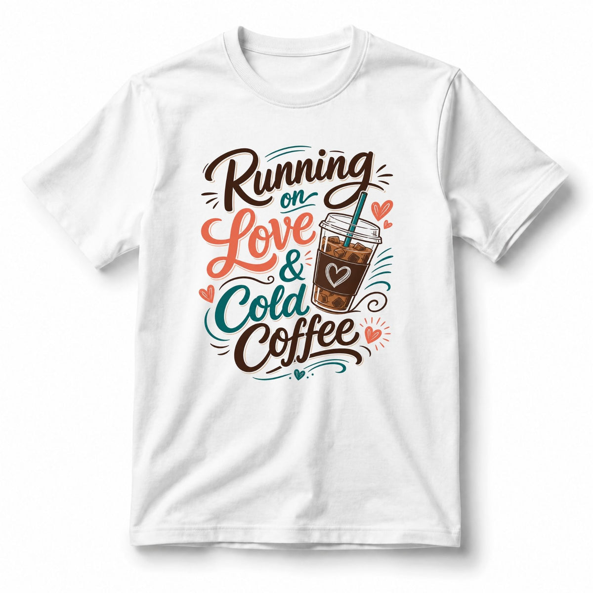 تيشيرت نسائي بتصميم Running on Love & Cold Coffee