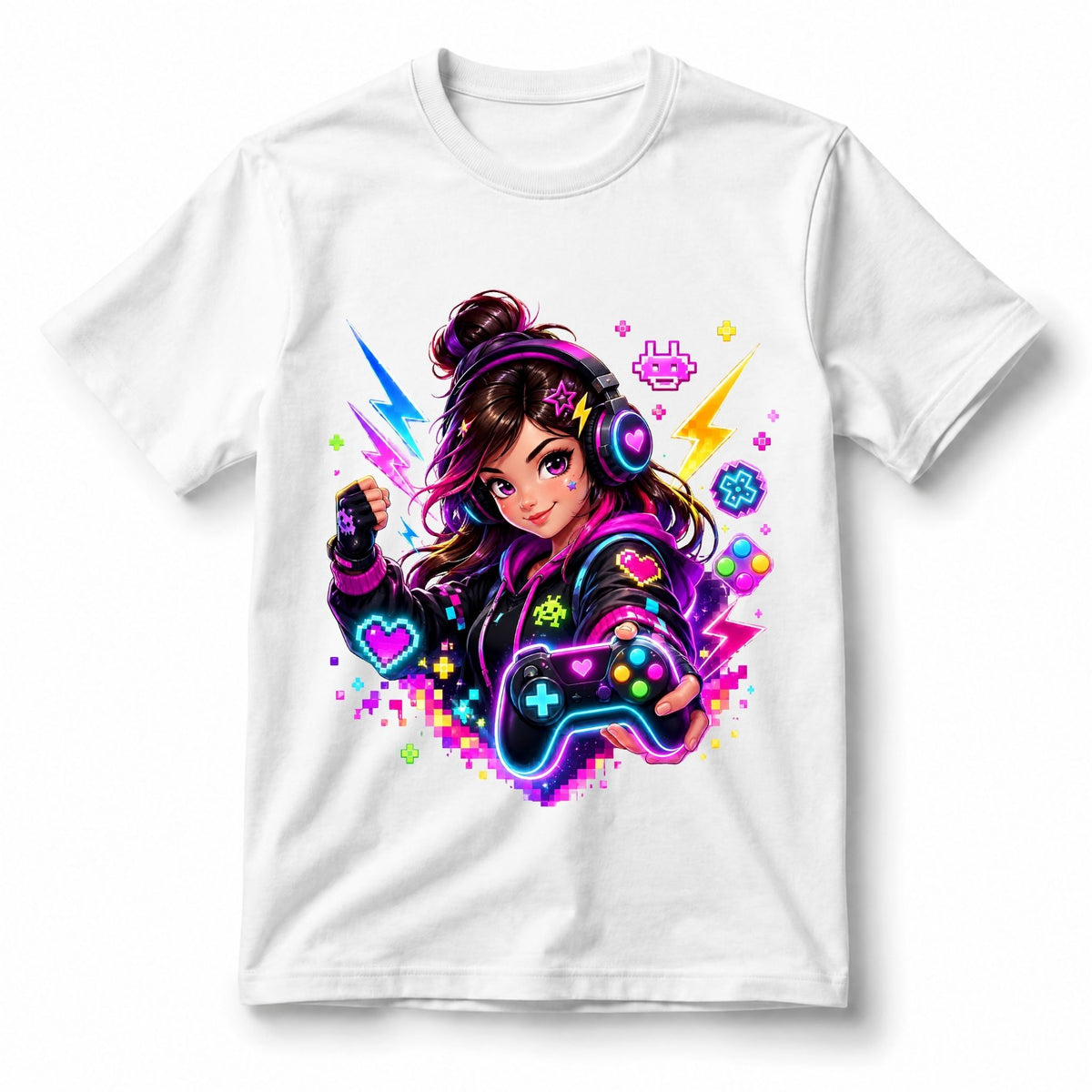 تيشيرت أطفال بتصميم Neon جيمر بنت