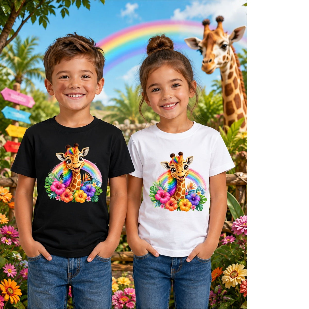 Rainbow Safari Giraffe – Kids’ T-Shirt