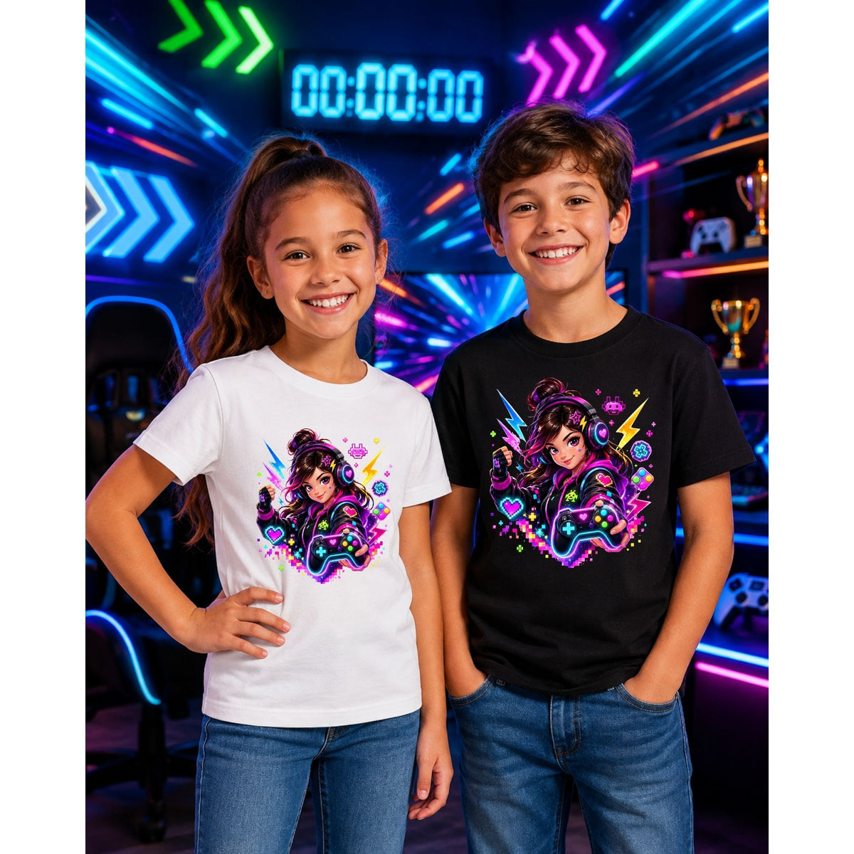 تيشيرت أطفال بتصميم Neon جيمر بنت