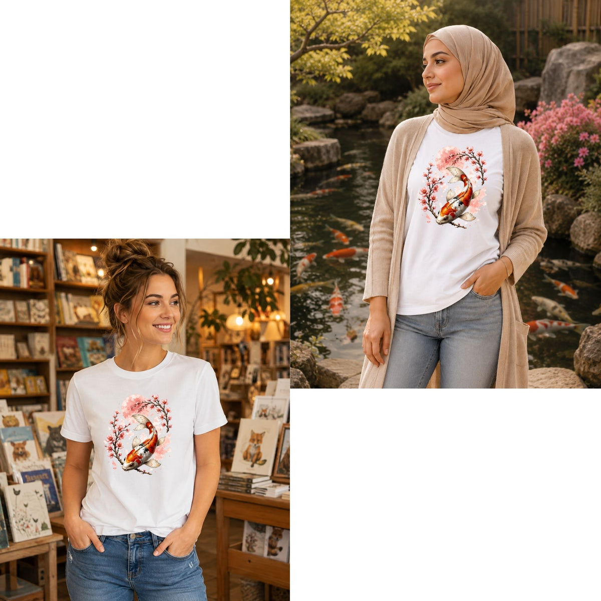 تيشيرت نسائي بتصميم Koi Blossom
