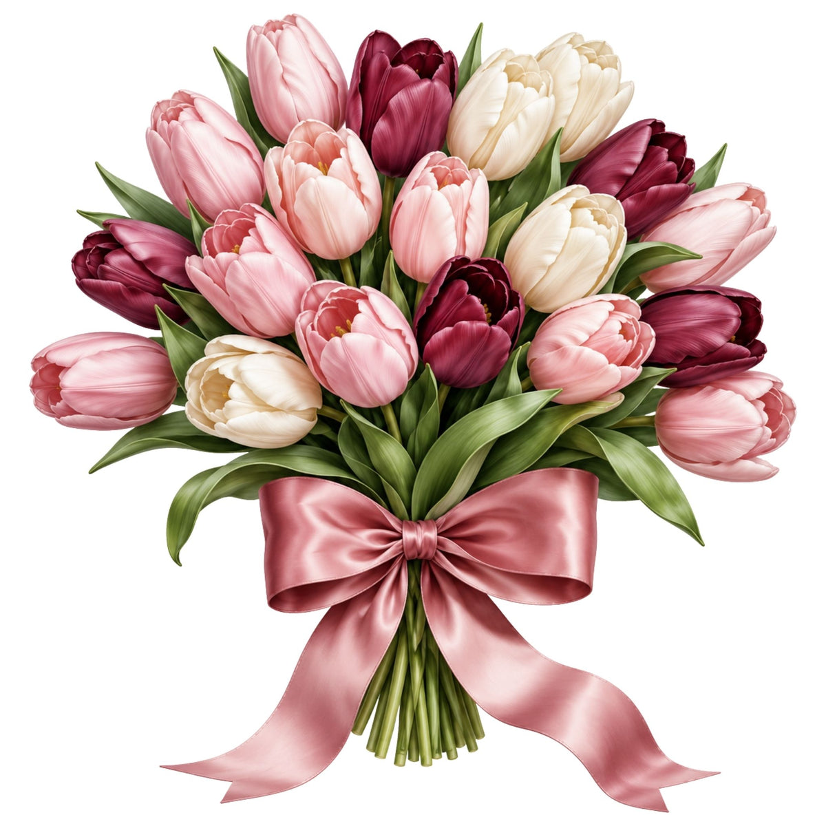 تيشيرت نسائي بتصميم Tulip Ribbon Bouquet