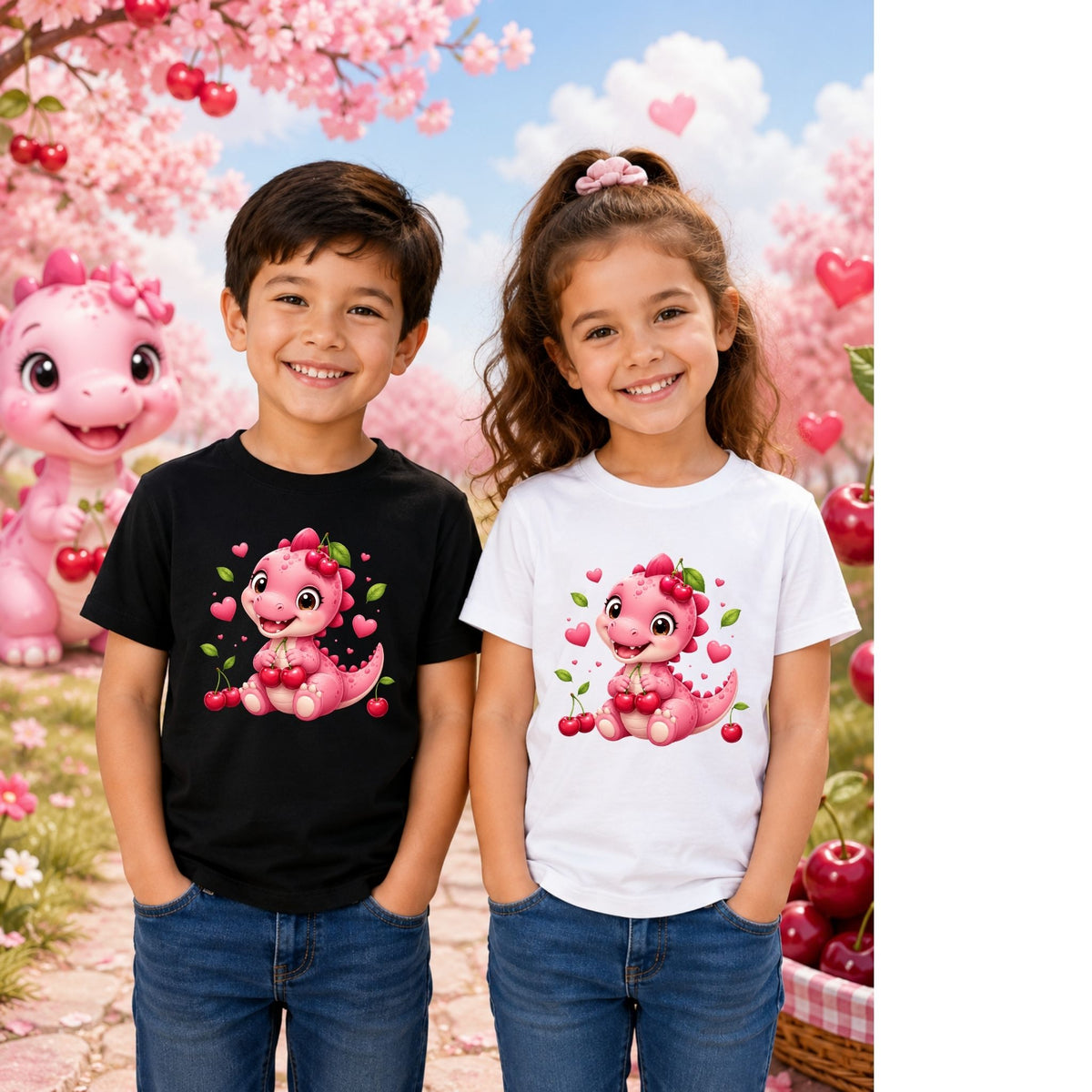 Cherry Dino Cutie – Kids’ T-Shirt