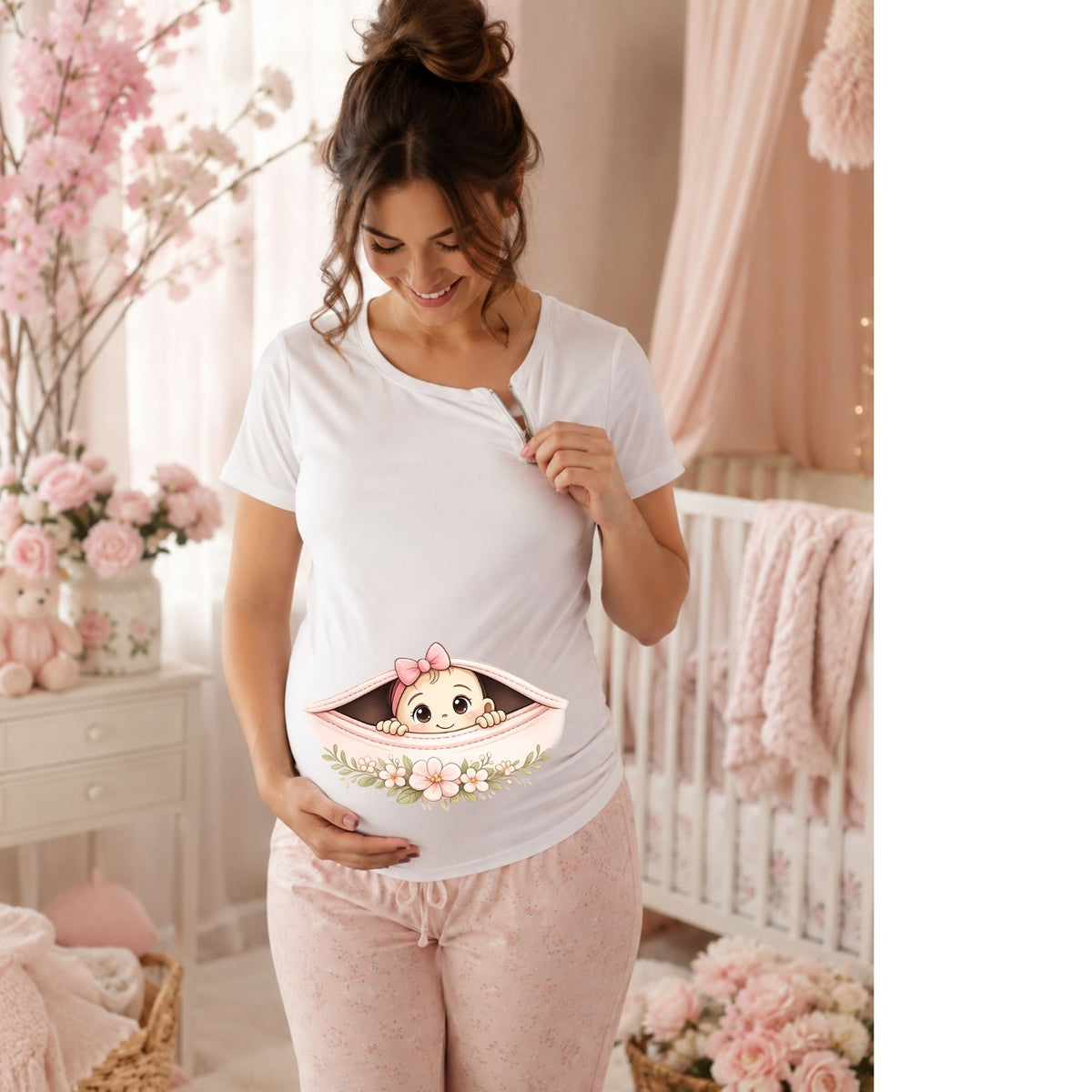 تيشيرت Peekaboo Baby Girl Floral Zipper