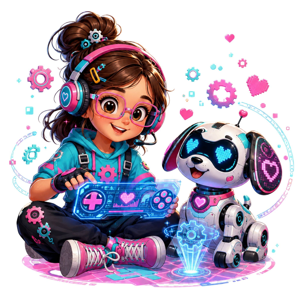 Robot Pet Gamer Girl – Kids’ T-Shirt