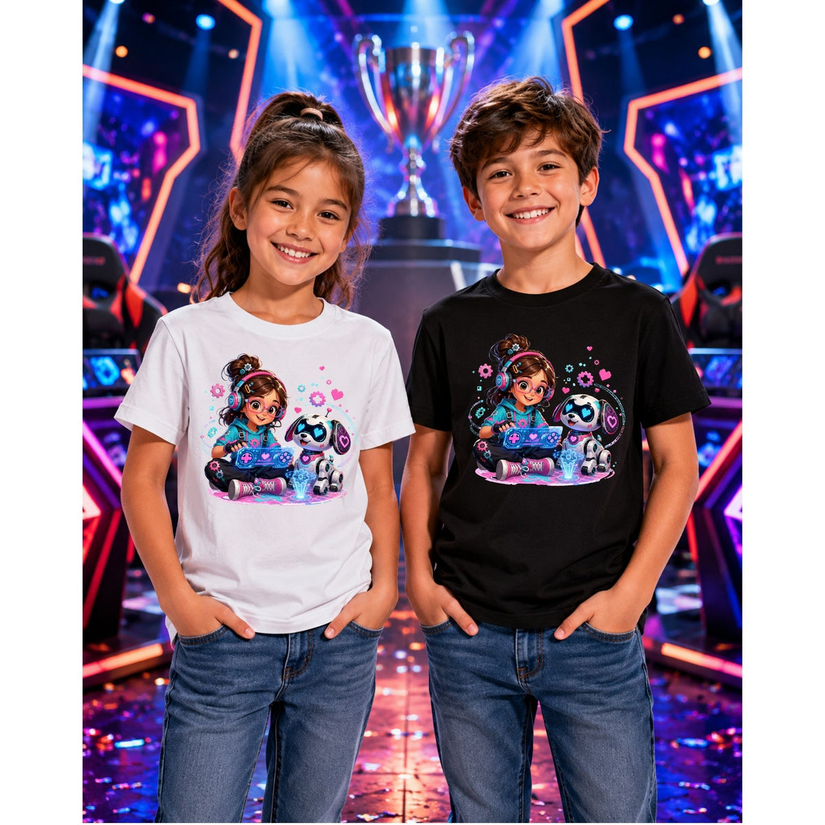 Robot Pet Gamer Girl – Kids’ T-Shirt