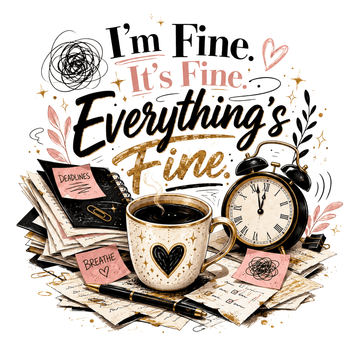 تيشيرت نسائي بتصميم I’m Fine. It’s Fine. Everything’s Fine.