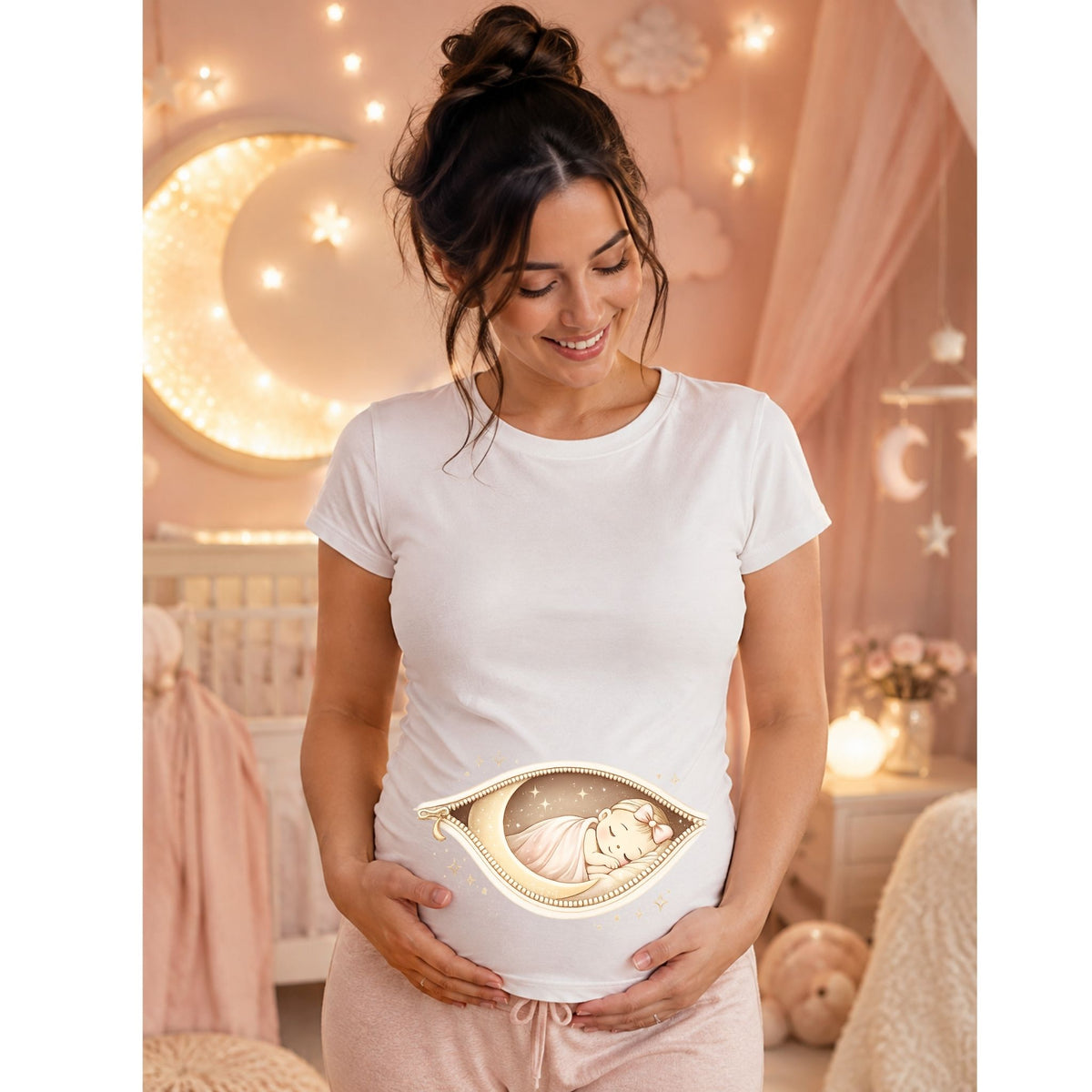 Sleeping Baby Girl Moon Zipper – T-Shirt