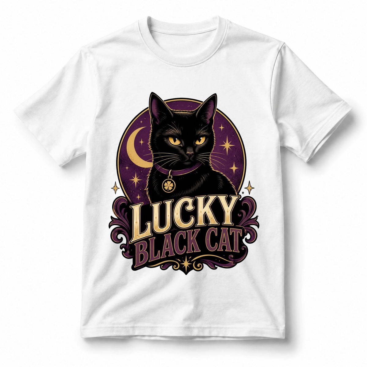 تيشيرت نسائي بتصميم Lucky Black Cat