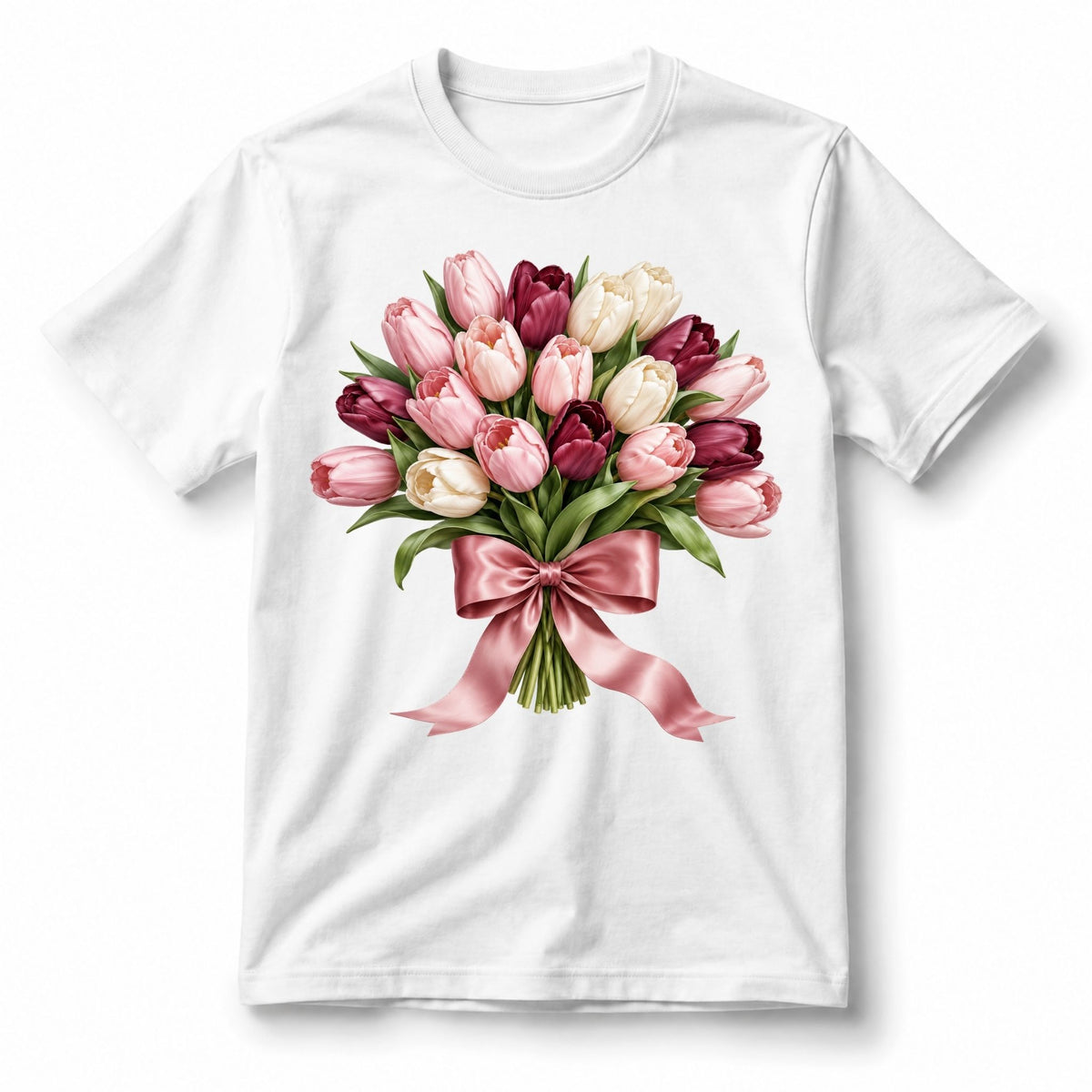 تيشيرت نسائي بتصميم Tulip Ribbon Bouquet