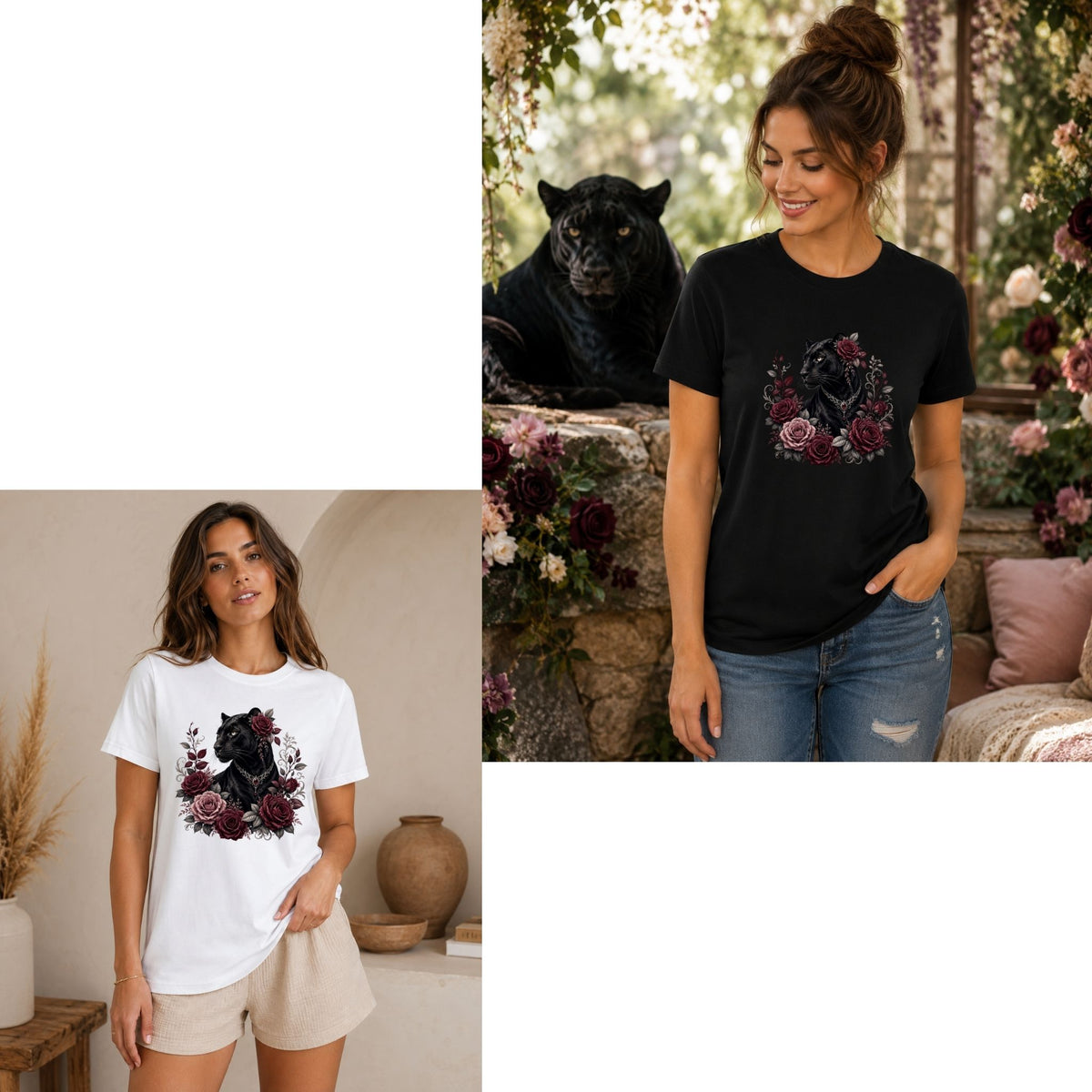 Midnight Panther & Roses – Women’s T-Shirt