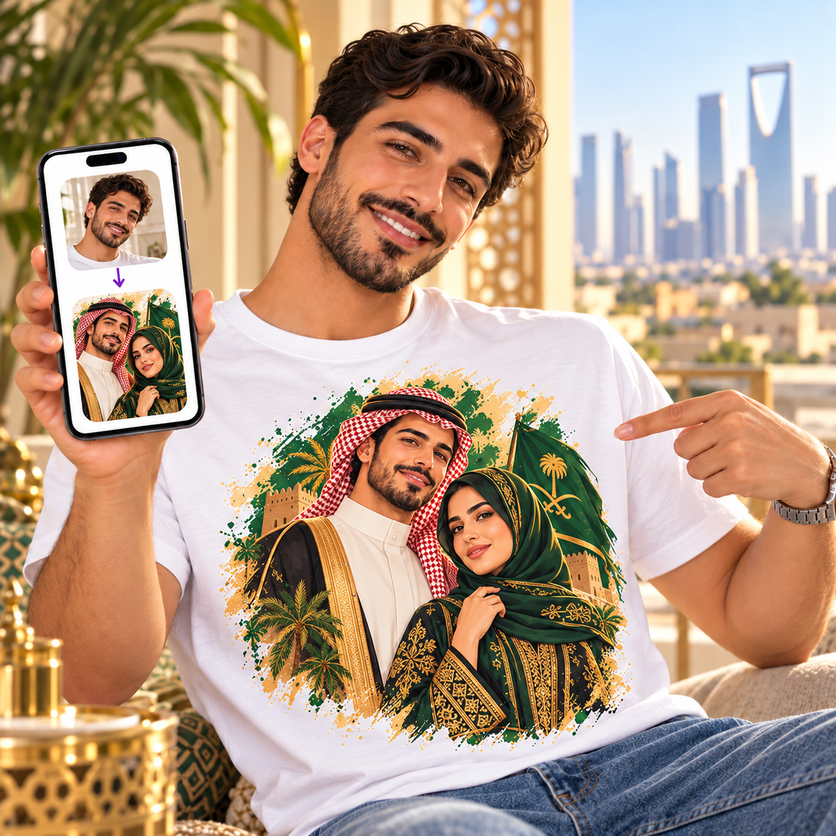 تيشيرت بطل سعودي مخصص | تصميم صورة بالذكاء الاصطناعي