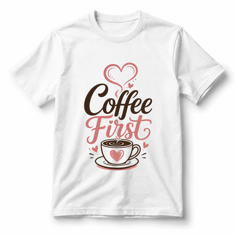 تيشيرت نسائي بتصميم Coffee First (English)