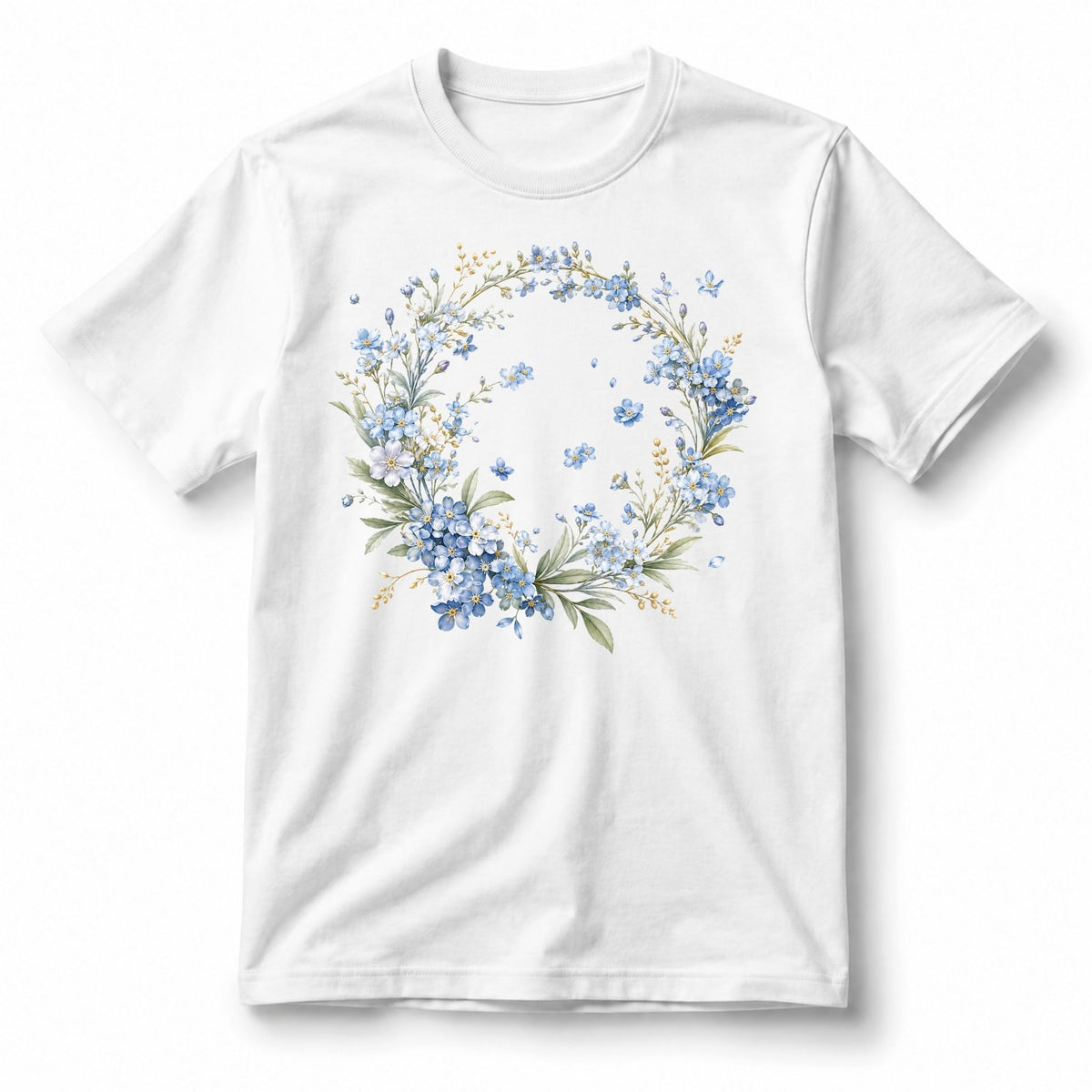 تيشيرت نسائي بتصميم Forget-Me-Not Floral Wreath